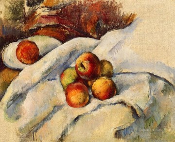 印象派の静物画 Painting - シート上のリンゴ ポール・セザンヌ 印象派の静物画